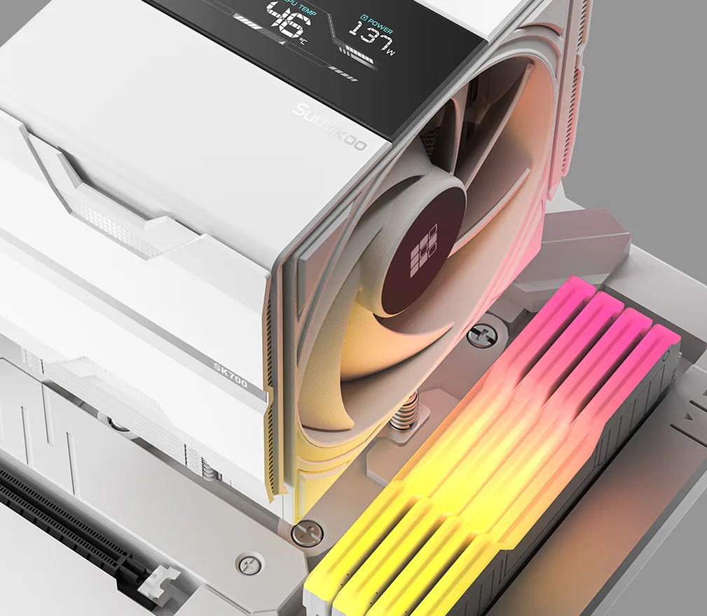 Sudokoo SK700V ホワイト AM5 CPU クーラー SK700V WHITE AM5 Digital Air Cooler | LCD Display Cooling